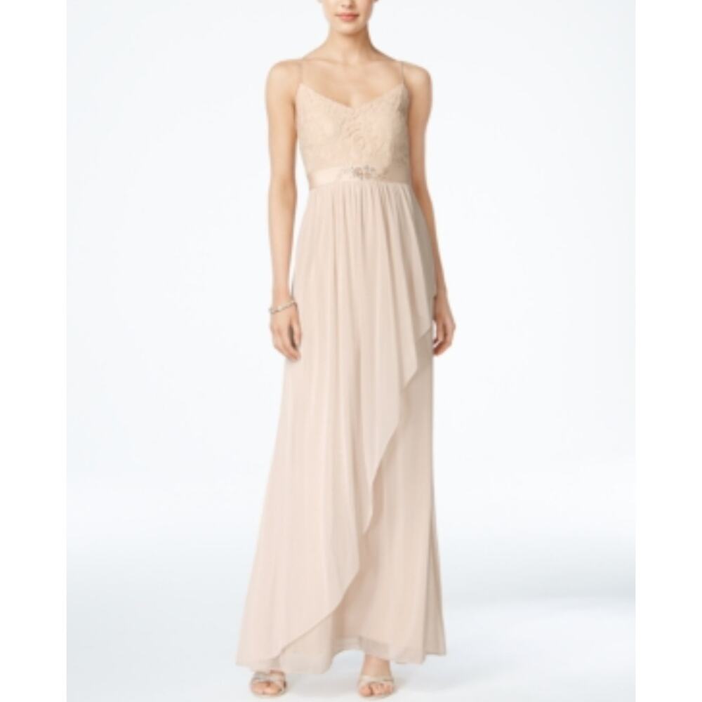 Adrianna Papell Nude Blush Lace Bodice Maxi Gown